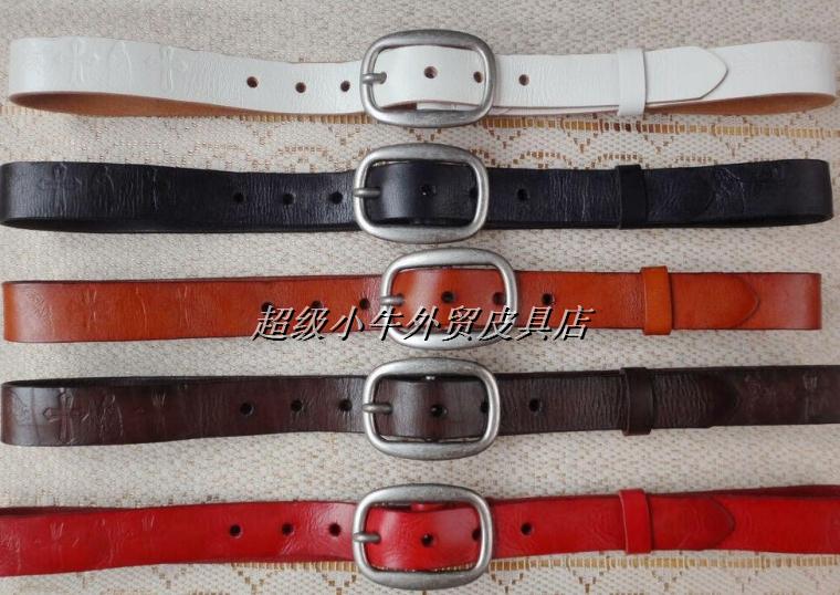 Kindredship leather 3cm embossed genuine leather belt casual japanese word buckle strap white