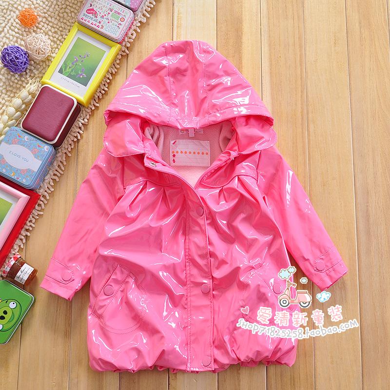 Kitchoun female child pink paint leather coat jacket polar fleece fabric waterproof trench