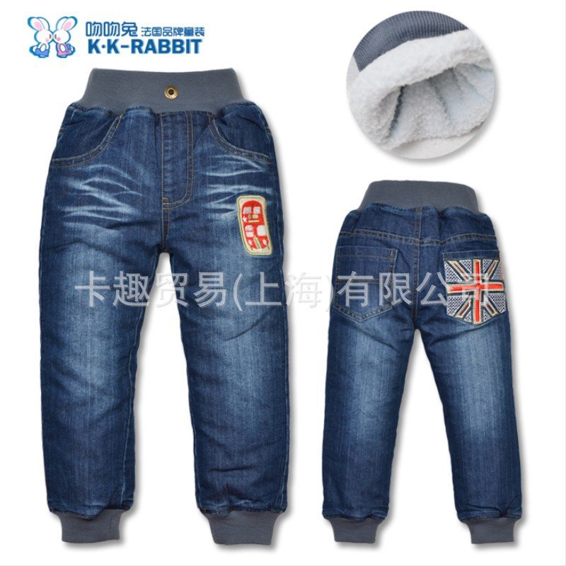KK Rabbit children's jeans wholesale children's casual pants foreign trade children in plus velvet trousers SL1304