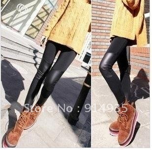 Knee symmetrical stitching faux leather leggings wholesale and retail, free shipping