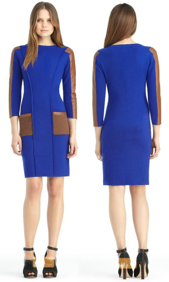 Knit with leather long sleeve dress  Free shipping
