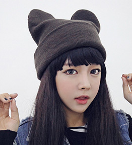 Knitted hat female autumn and winter male women's devil horn cat ears knitted hat