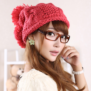 Knitted hat female autumn and winter women's twisted winter hat yarn sphere knitted hat cap