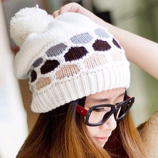 Knitted hat winter sphere square women's winter hat plaid multi-colored women's thermal needle