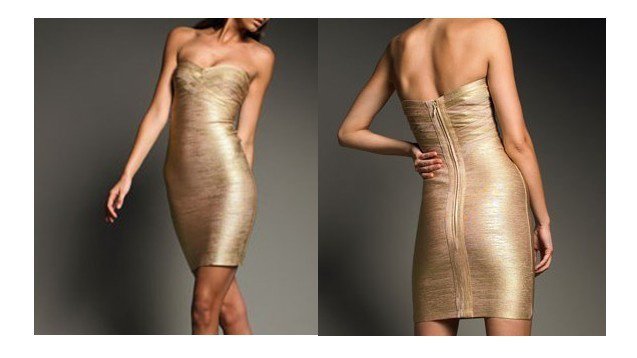 knitted HL Bandage Dress H74 Gold Strapless Party Bodycon Dress
