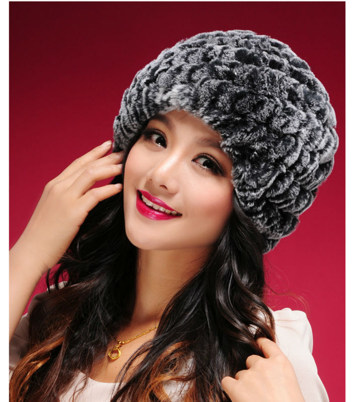 Knitted Real REX rabbit fur hat cap headgear headdress head warmer  7colors