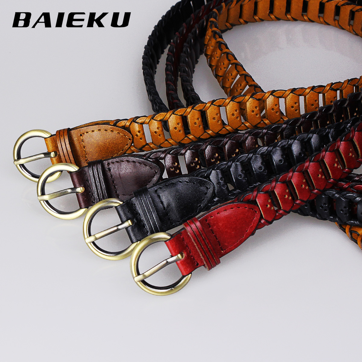 Knitted strap female genuine leather cowhide female belt fashion pin buckle strap