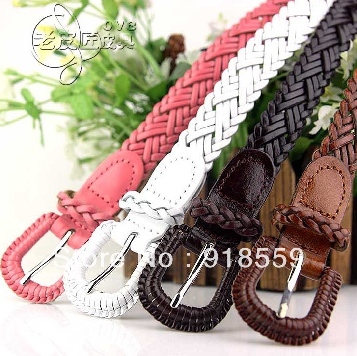 Knitted women's belt four seasons all-match knitted women's strap genuine leather pin belt 1.7cm