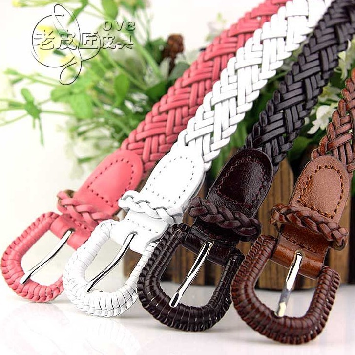 Knitted women's belt four seasons all-match women's knitted strap genuine leather belt pin 1.7cm