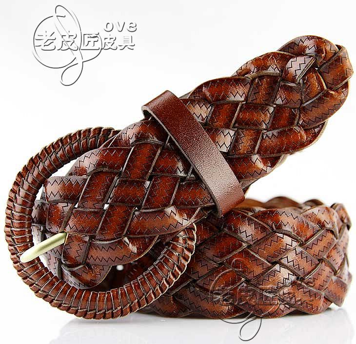Knitted women's strap cowhide decoration belt female popular knitted wide belt genuine leather waist decoration female