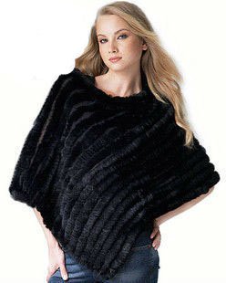 KomooVogue Genuine Rabbit Fur Poncho Autumn Female Fashionable Stripe Hoody New Style OEM Wholesale/Retail/Free shipping