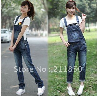 Korea Denim overalls new loose lovely large size harness piece pants women Rompers free shipping