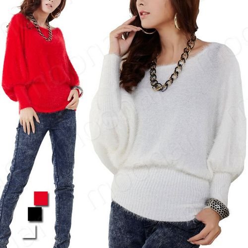 Korea Elegant Lady Round Neck Warm Knitwear Sweater Batwing T-shirt Tops Blouse e0909