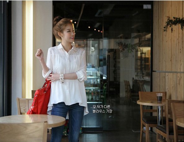 Korea fashion casual plus size loose tyle, lace shoulder ladies shirt