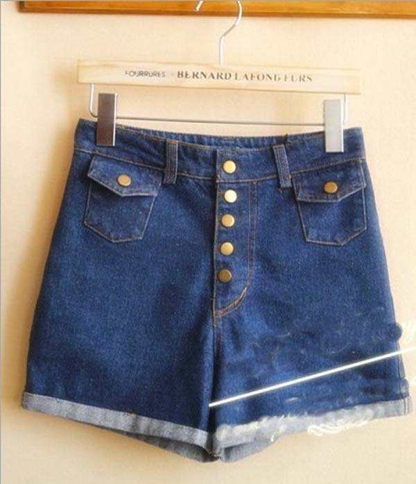 Korea Leisure Short Pants For Women Vintage Tall Waist Bootcut Snap Fastener Hot Pants WF13010504