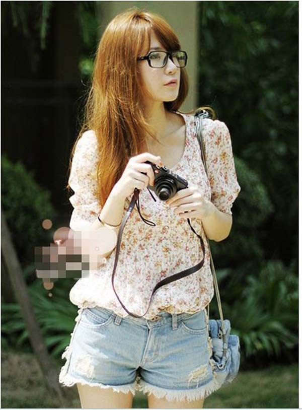 Korea Light-blue Shorts For Women Low Waist Tassel Burrs Cotton Blending Hole Hot Jeans WF13010502
