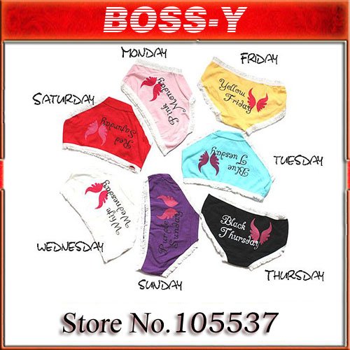 Korea style cartoon sexy women's underwear , 7 days Panties , 7 colors , 100 pcs / lot