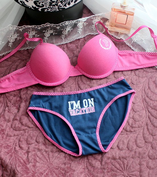 Korea Style "PINK" Bra and Panty Set (PS1007) Wholesale price high quality cotton bra and panties