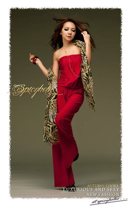 Korea Style Womens Fashion Strapless Long Jumpsuits Pants Red/Black/Pink N2706
