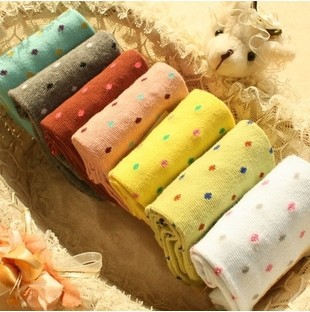 Korea sweet candy color splicing dot wave point cartoon cotton socks lady socks 6 colors