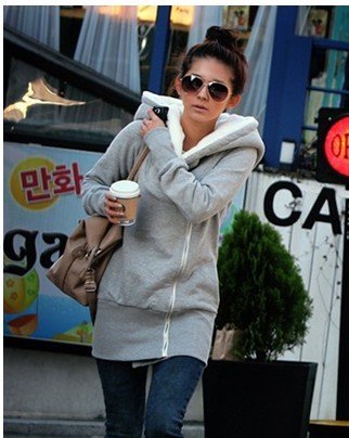 Korea Women Hoodies Coat Warm Zip Up Outerwear 2 Colors Free Shipping