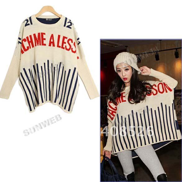 Korea Women Loose Bat-Sleeve Batwing Sweaters pullovers Style Coat Pattern Clothes Apricot free shipping 6369