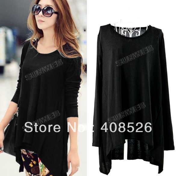 Korea Women Loose Long Sleeve Knitwear Knitted Shirt Knitted Sweater Black free shipping 6584