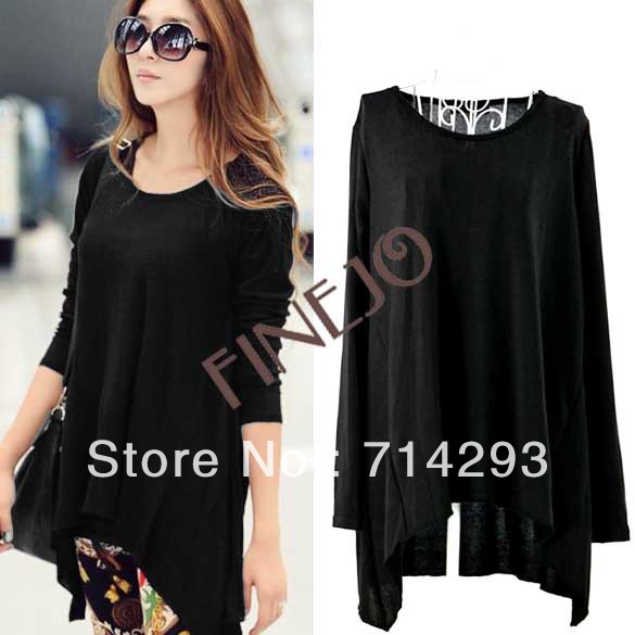 Korea Women Loose Long Sleeve Knitwear Knitted Shirt Knitted Sweater Black free shipping 6584