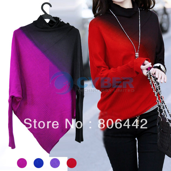 Korea Women's Ladies Irregular Bat-wing Long Sleeve Knitted Sweater Wear Casual Jumper Tops Free Shipping
