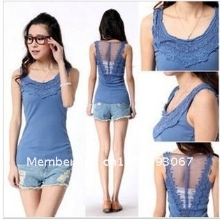 Korea Women's Tank Top Shirt Hollow-out Vest Waistcoat Camisole Pierced lace free shopping 008