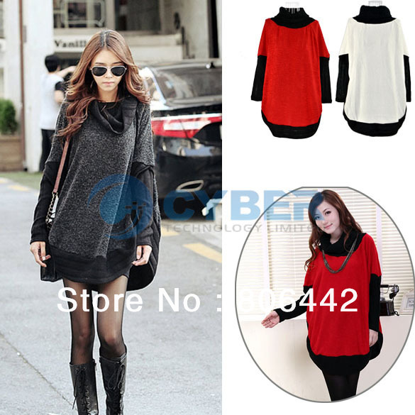 Korea Women Turtleneck Bat Sleeve Loose Sweater Shirt Tops Free Shipping 9052