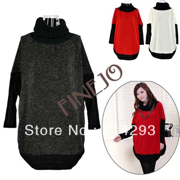 Korea Women Turtleneck Batwing Sleeve Loose Sweater Shirt Tops Free shipping 9052