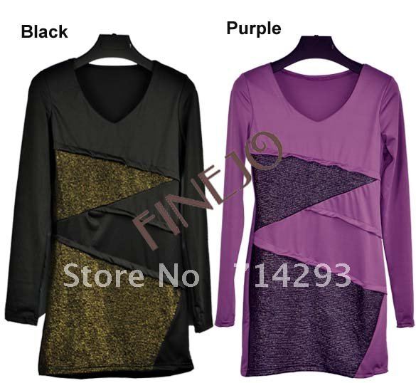 Korea Women V-neck Dress Long Sleeve Cotton Blend Slim Fit Skinny Skirt Black, Purple Free shipping 7818