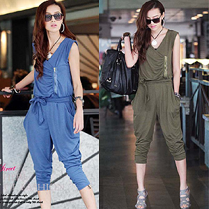 Korea Womens Hot  v-neck casual sleeveless vest Hiphop Jumpsuits Rompers BK070