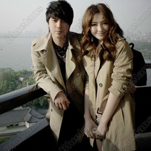 Korean Classic Slim Womens Double Breasted Lapel Belt Ornaments Long Coat Jacket Black Khaki