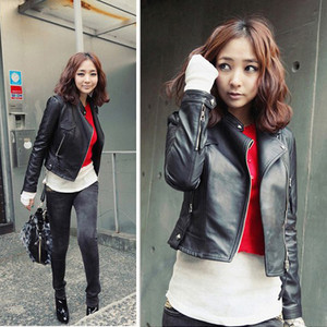 Korean Cool Womens Motorcycle Slim Zipper Leather Short Coat Jacket Blazer Black A1698