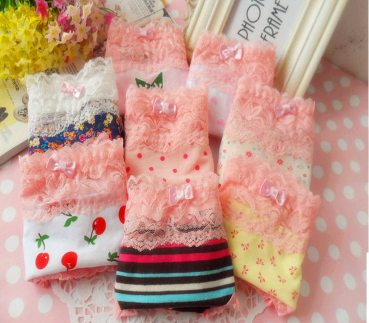 Korean cute printing Ms. cotton panties lace panties cotton bow underwear
