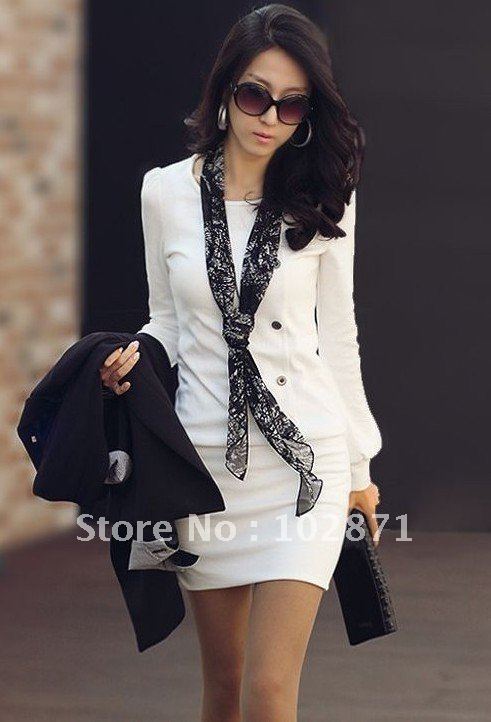 Korean fall and winter fashion new ladies OL round neck long-sleeved dress sexy skirts Primer shirt