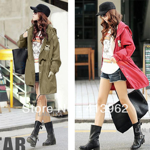 Korean Fashion Beam Waist Women Loose Long Sleeve Hooded Coat Tops YG6221