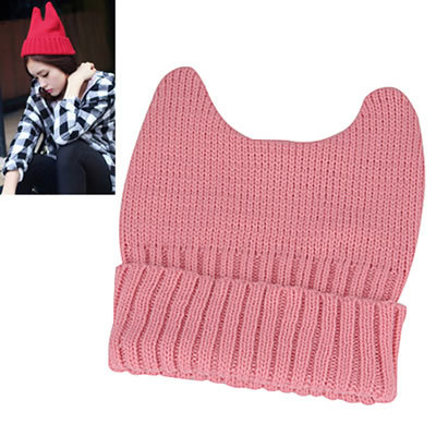 Korean Fashion Cat Ear Shape Design Warm Kintting Wool Hat (Pink)