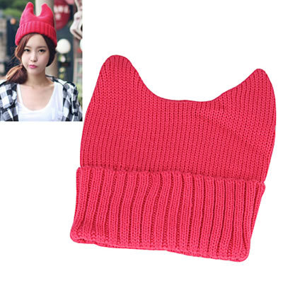 Korean Fashion Cat Ear Shape Design Warm Kintting Wool Hat (Plum Red)