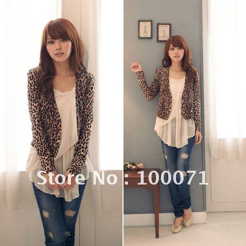 Korean Fashion Leopard Double Gold Buckle Long Sleeve Jacket Coat  [23916|01|01]