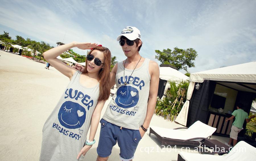 Korean fashion summer beach lovers gray the smiley dresses beach sleeveless vest