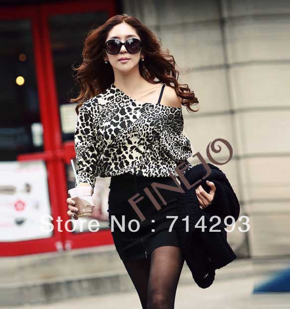 Korean Fashion Women's Sexy Round Collar Long Sleeve Leopard Mini Dress Free Shipping 8999