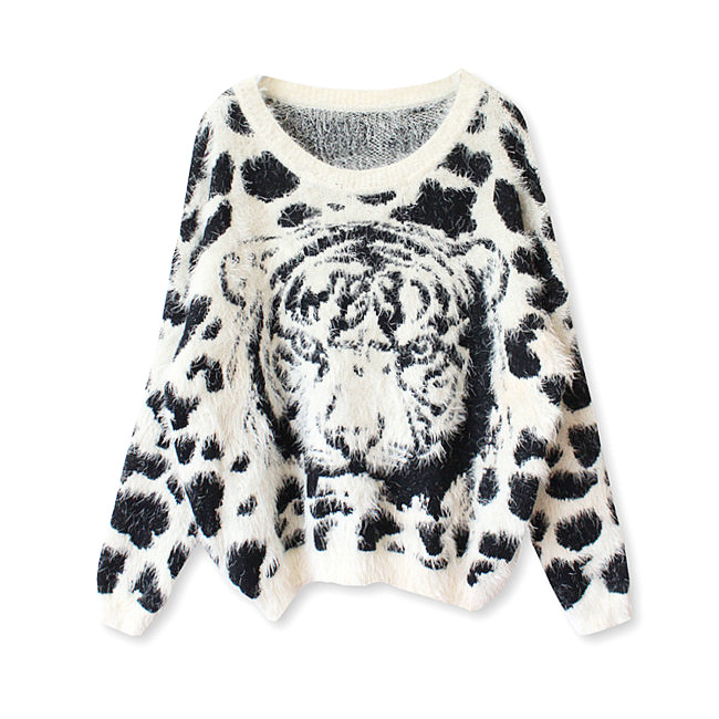 Korean ' leopard print tiger head loose plus size batwing sleeve soft pullover sweater female