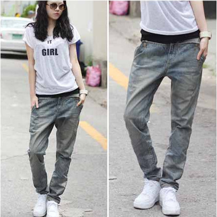 Korean loose vintage was thin tide version of harem the collapse pants / jeans