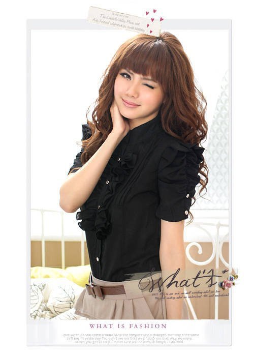 Korean Luxury Victorian Retro Women Tops Ruffle Slim OL Shirt