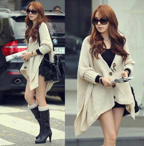 Korean New Womens Irregular Hem Batwing Loose Cardigan Sweater 2 Colors