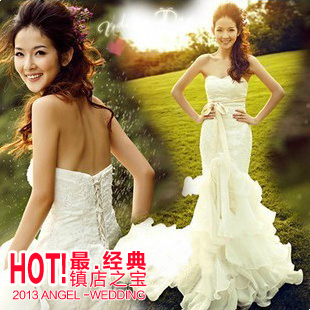 Korean princess bride strapless fishtail trailing wedding dress Korean version of the new 2013 Spring married pregnant women can