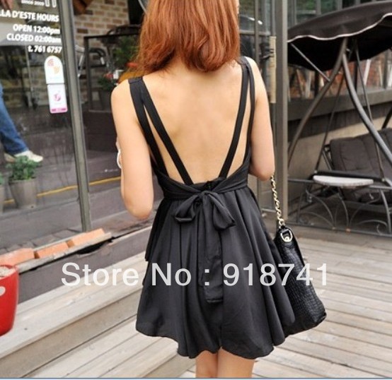 Korean sexy V irregular hem lace back back Chiffon Dress LYQ22305